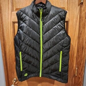 Black Puffer Vest with Green Accents